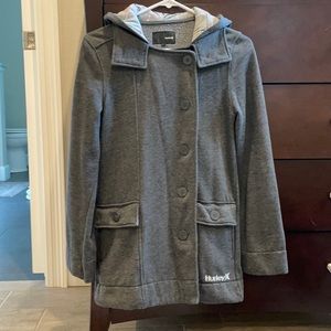 Grey Hurley Trench-Style hooded Jacket